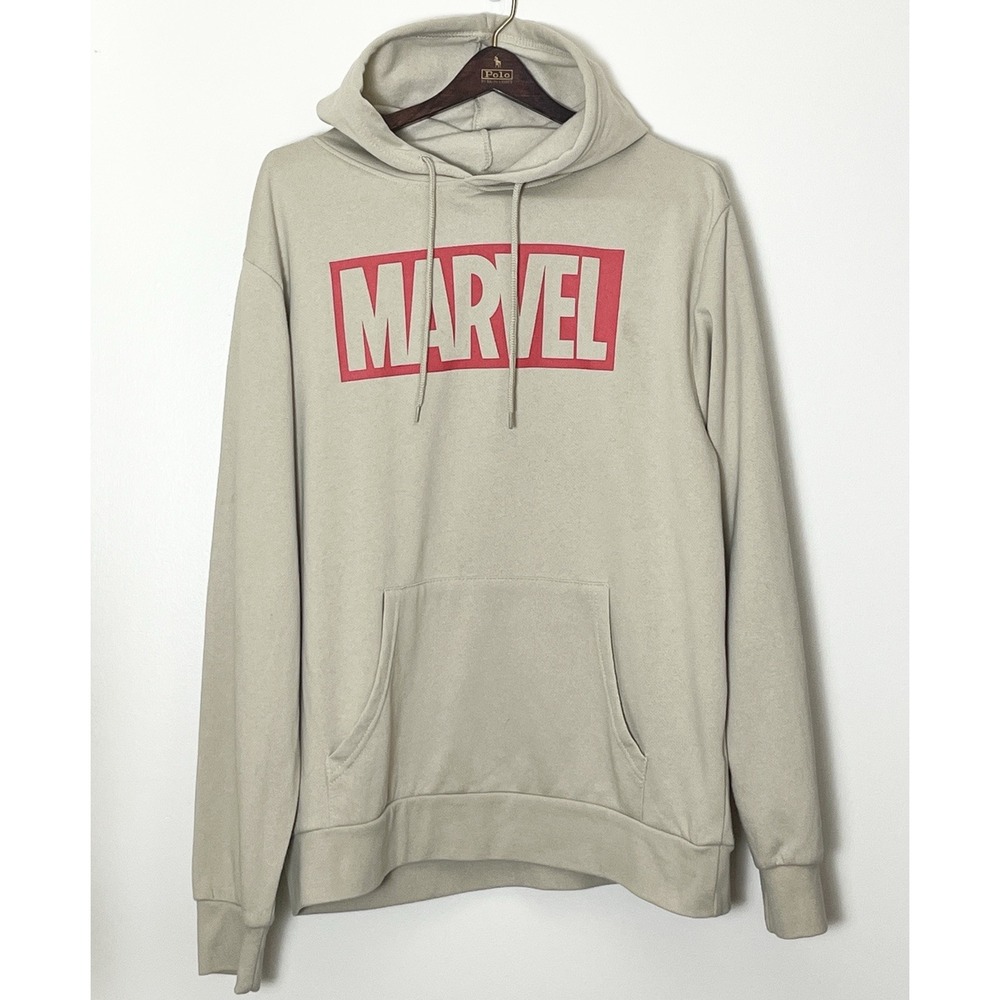 Marvel Hoodie Men's Medium Tan Red Logo Comic Books Superhero Nostalgia X Men